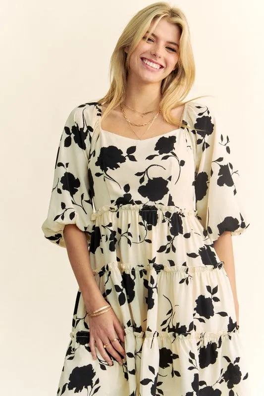 Beautiful Floral Print Square Neck Dress