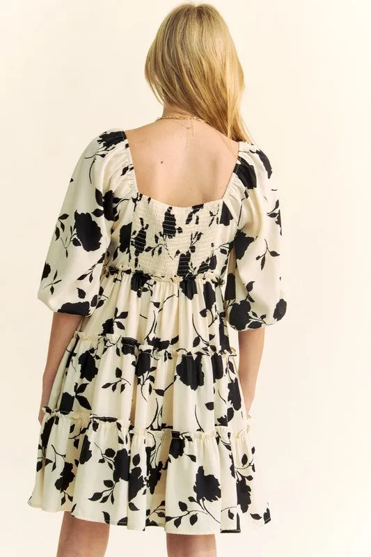 Beautiful Floral Print Square Neck Dress