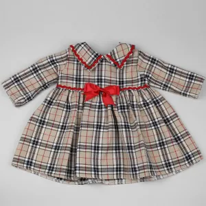 Beige Tartan Dress with Long Sleeves