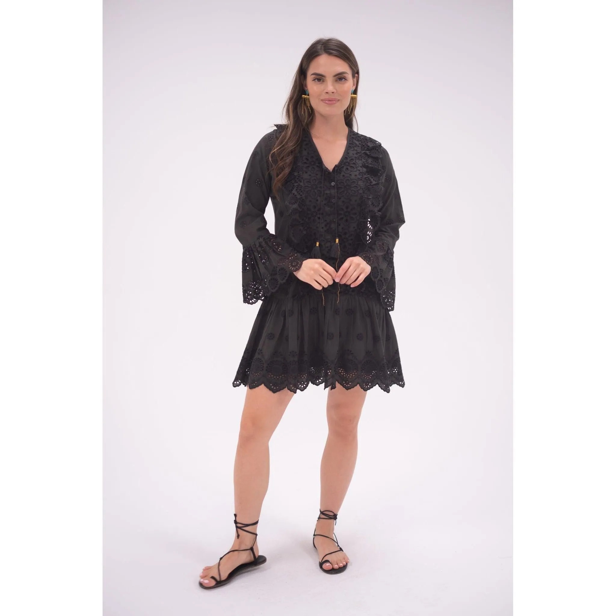 Black Eyelet Flounce Dress