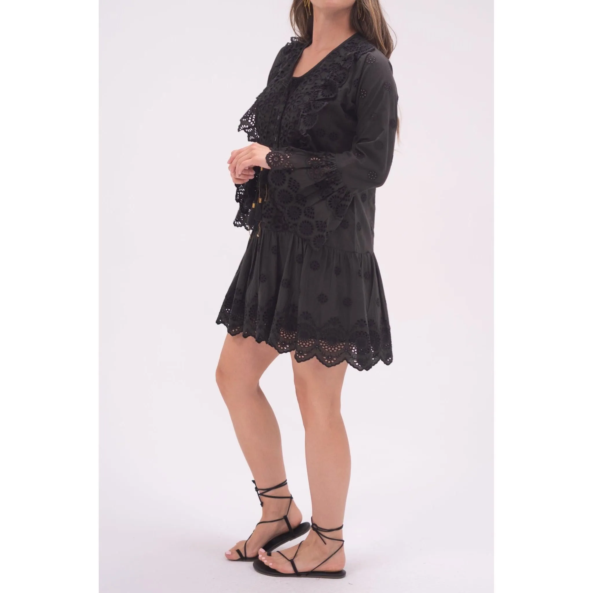 Black Eyelet Flounce Dress