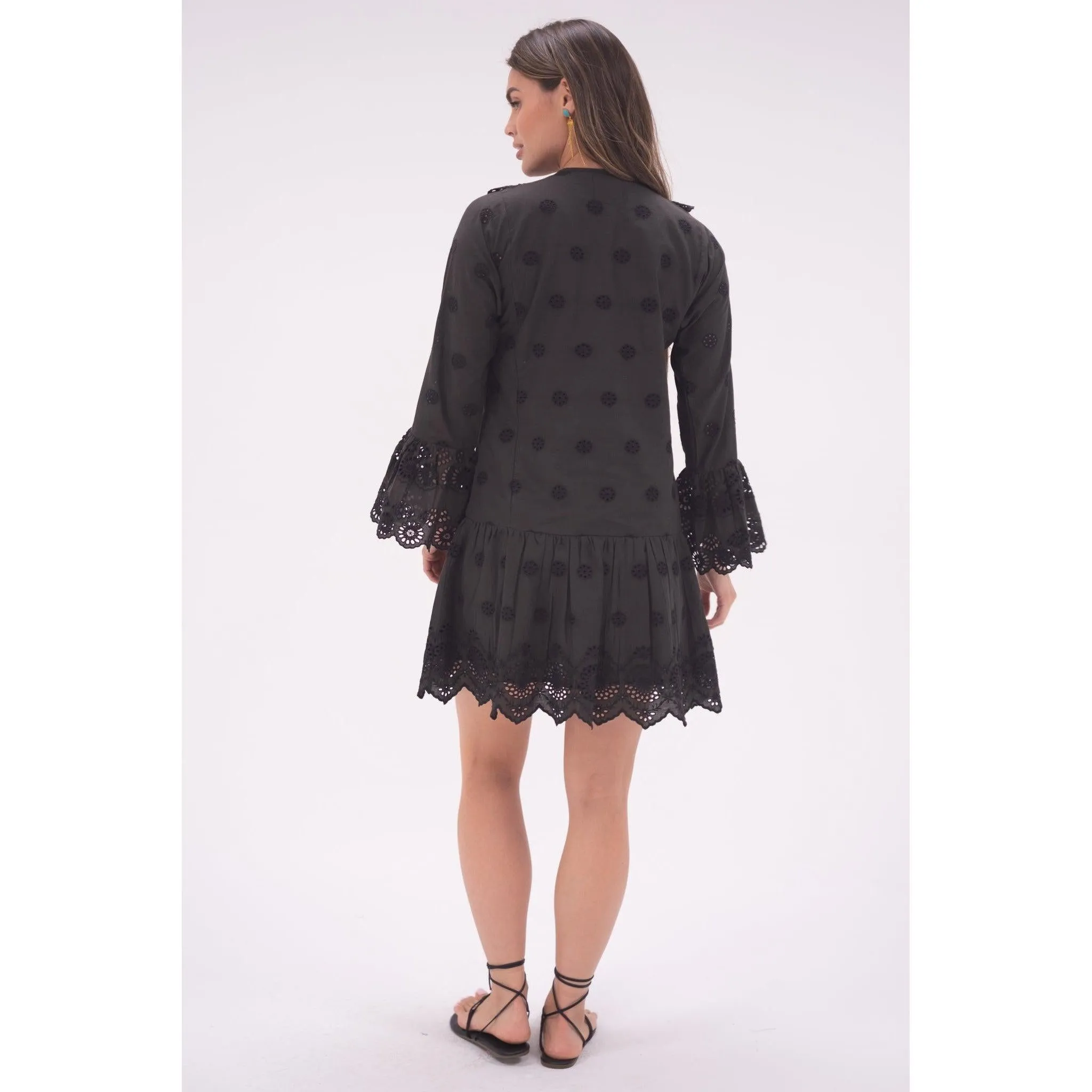 Black Eyelet Flounce Dress