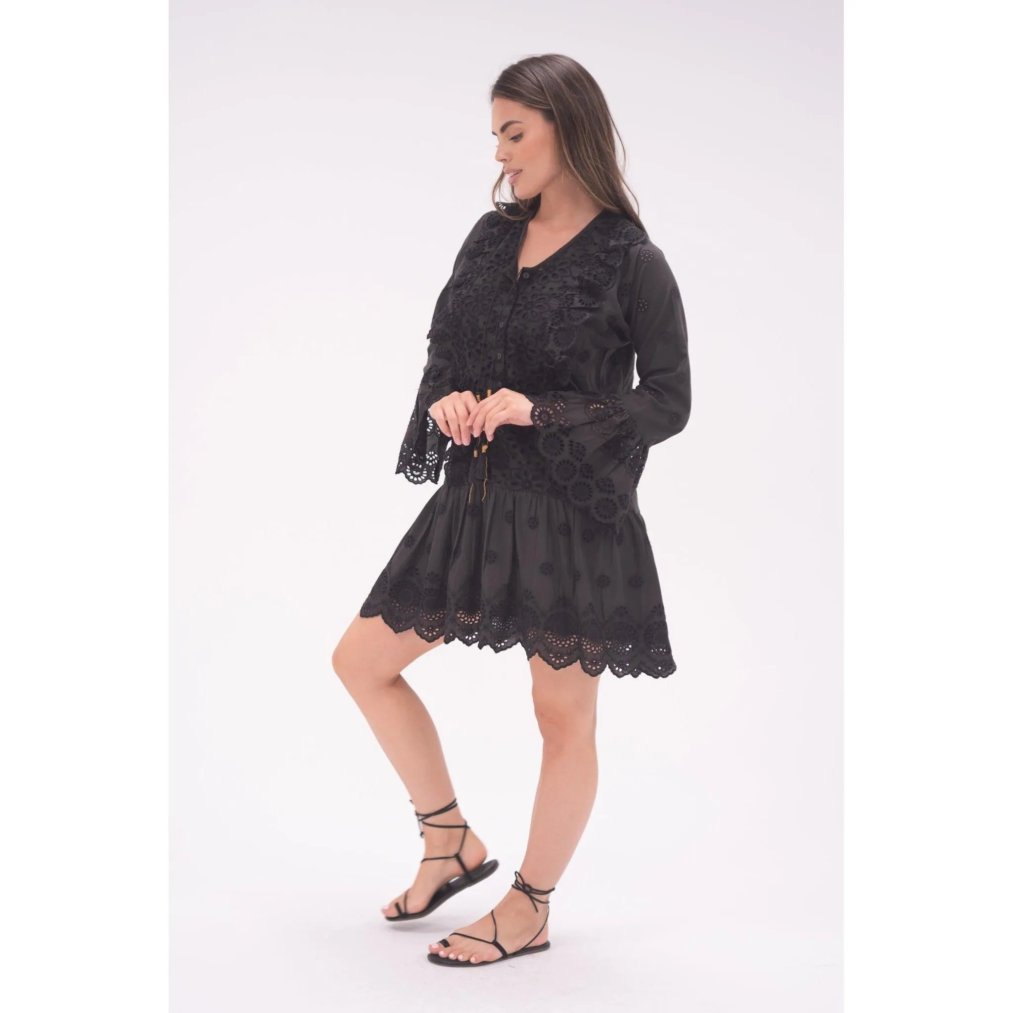 Black Eyelet Flounce Dress