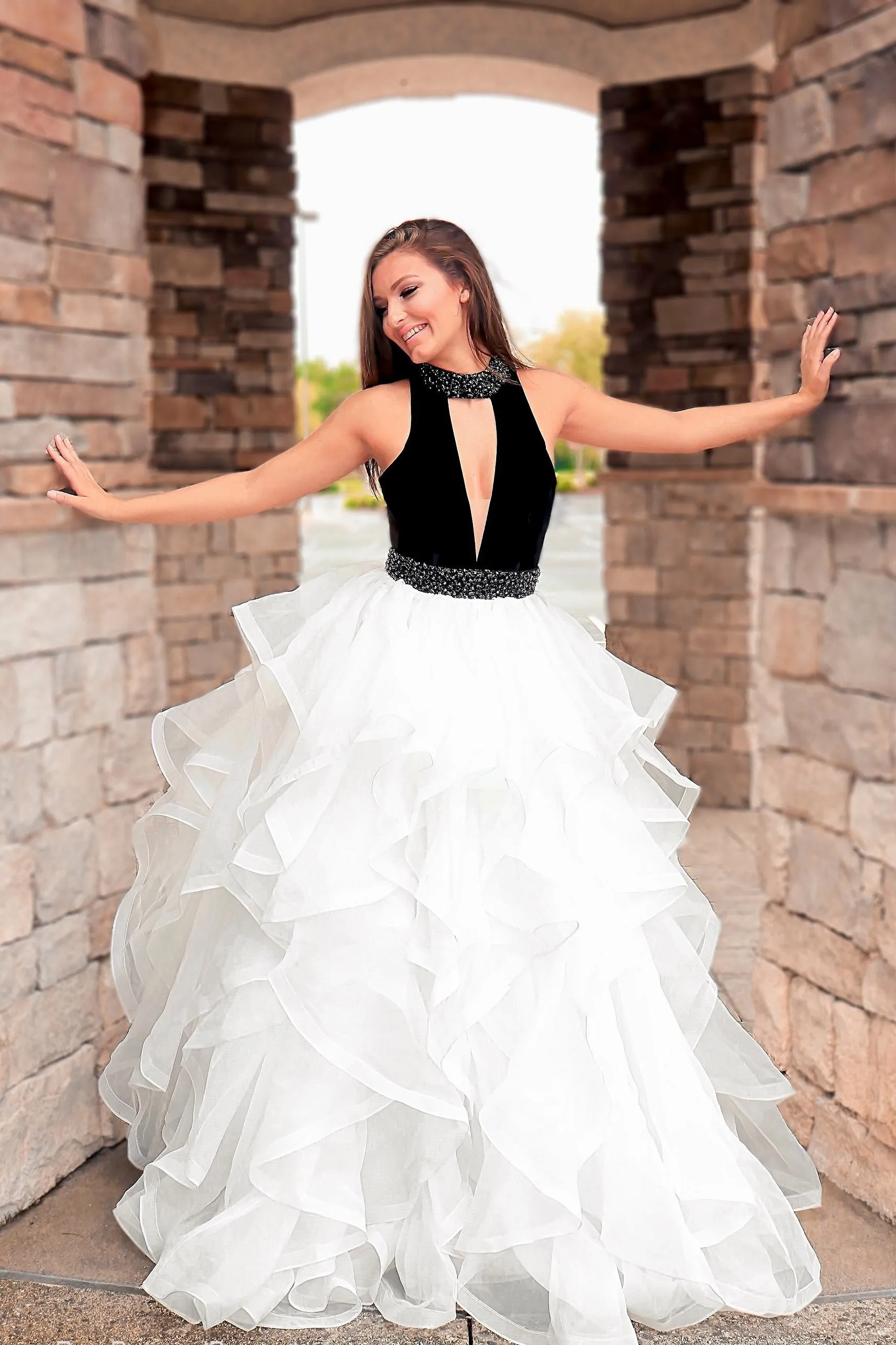 Black Velvet Beaded Prom Dress Layers Horsehair Skirt