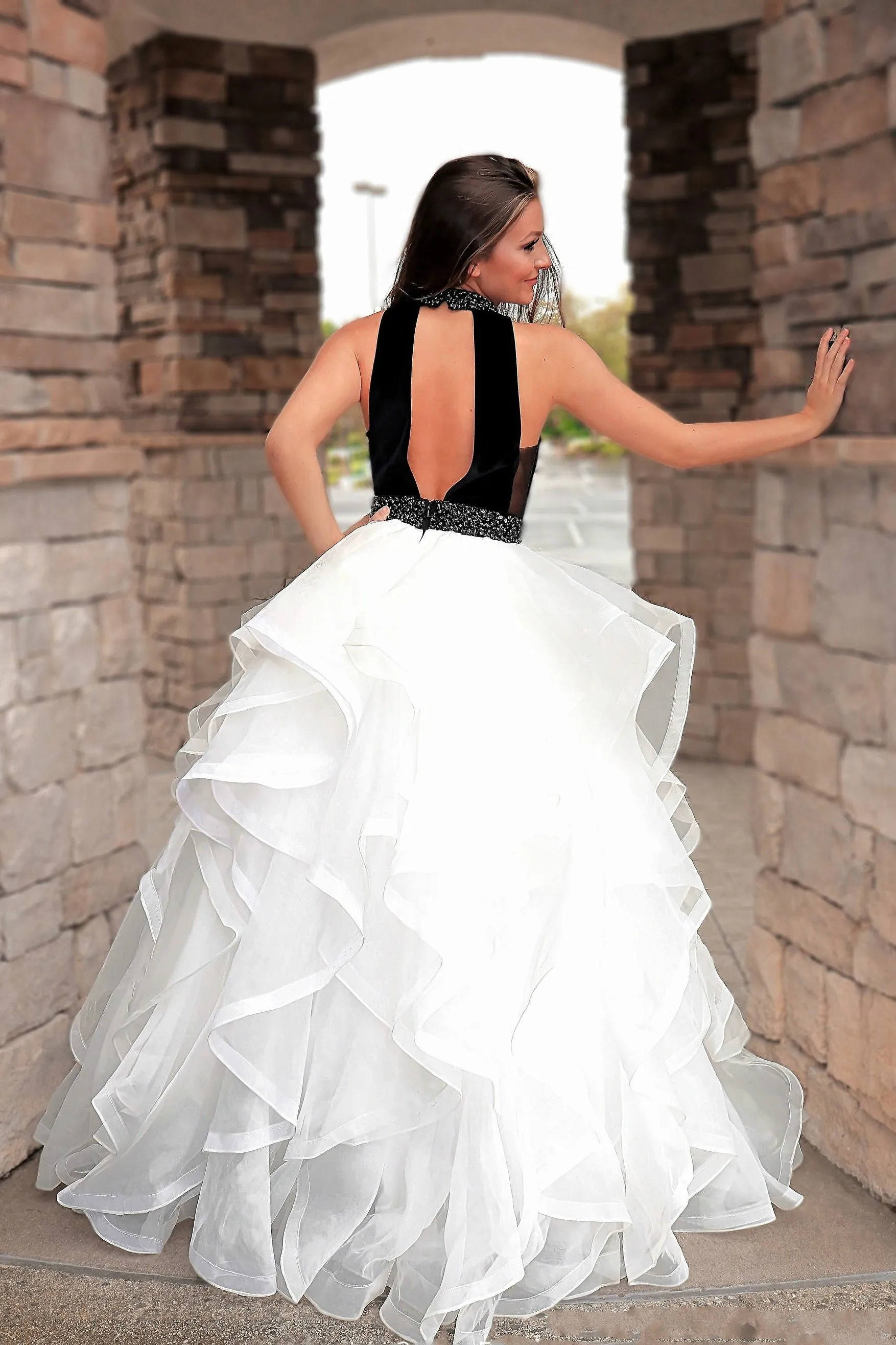 Black Velvet Beaded Prom Dress Layers Horsehair Skirt