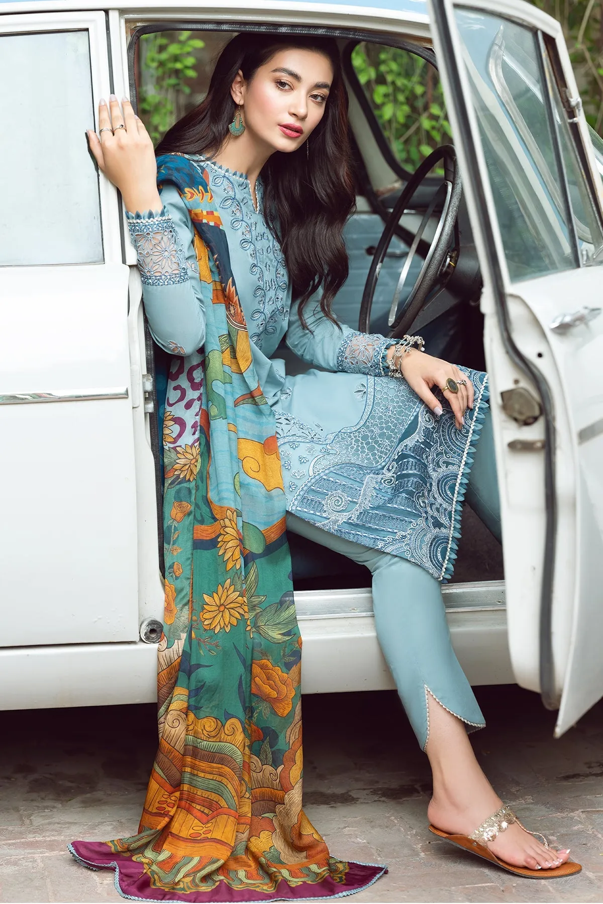 Blue Lawn Dress Pakistani in Kameez and Trouser Style