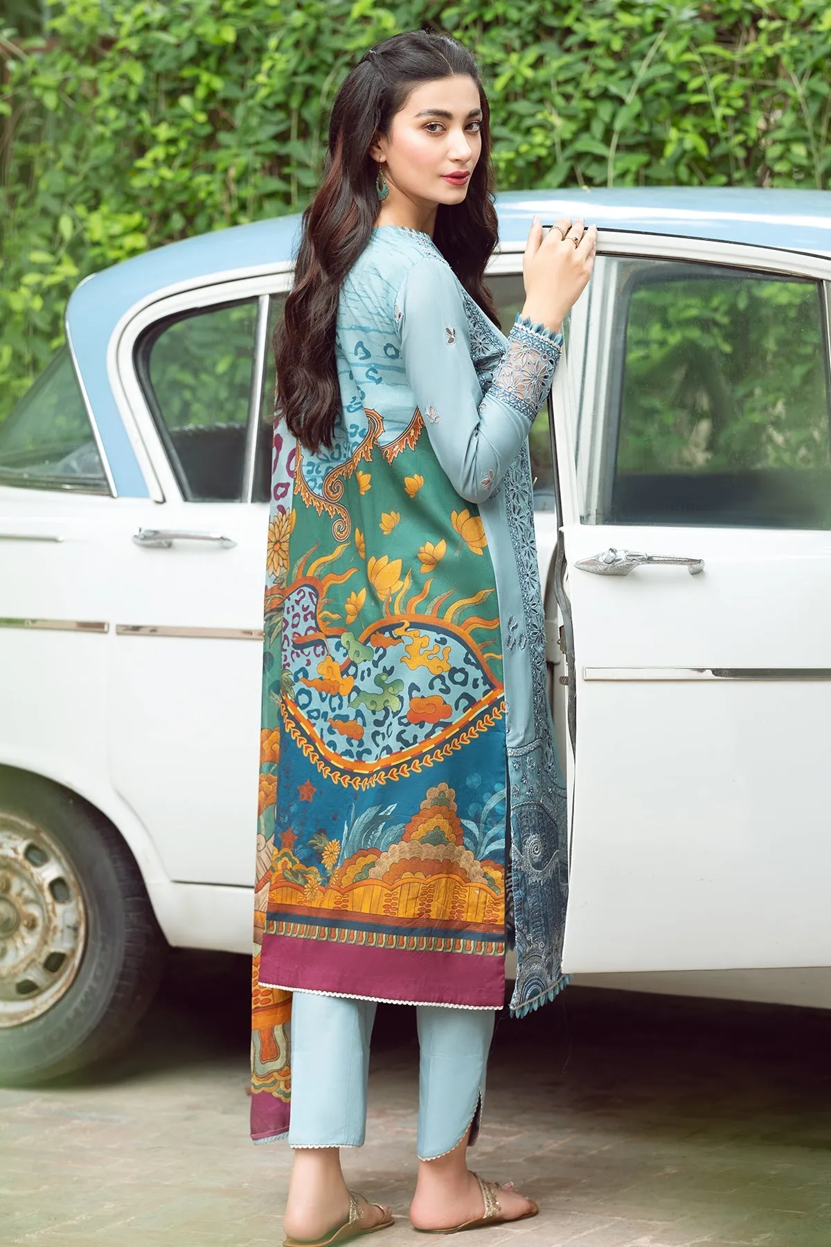 Blue Lawn Dress Pakistani in Kameez and Trouser Style