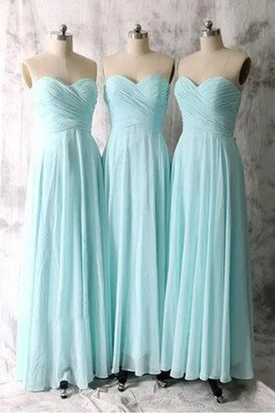 Blue Sweetheart Chiffon Floor Length Bridesmaid Dresses, Wedding Party Dresses, MB175