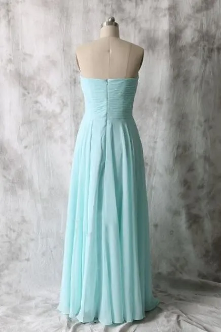 Blue Sweetheart Chiffon Floor Length Bridesmaid Dresses, Wedding Party Dresses, MB175