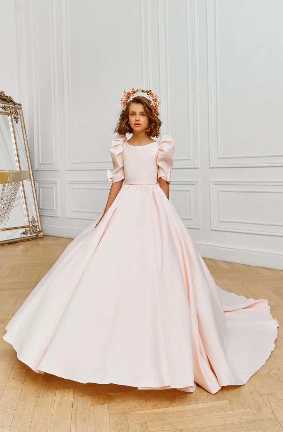 Blush Pink Communion Dresses with Bows