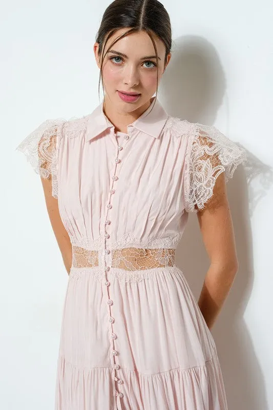 BLUSH SILK LACE DRESS