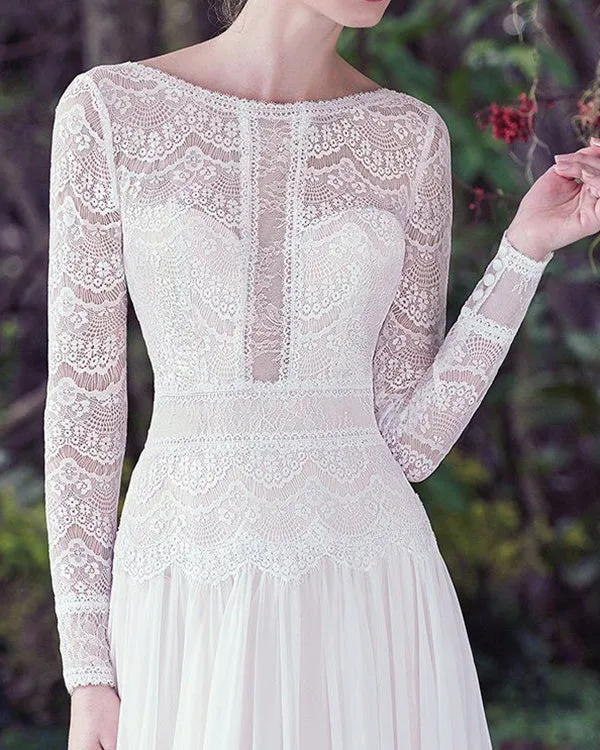 Boho 2019 Lace Wedding Dresses Long Sleeve Beach Wedding Gown Backless