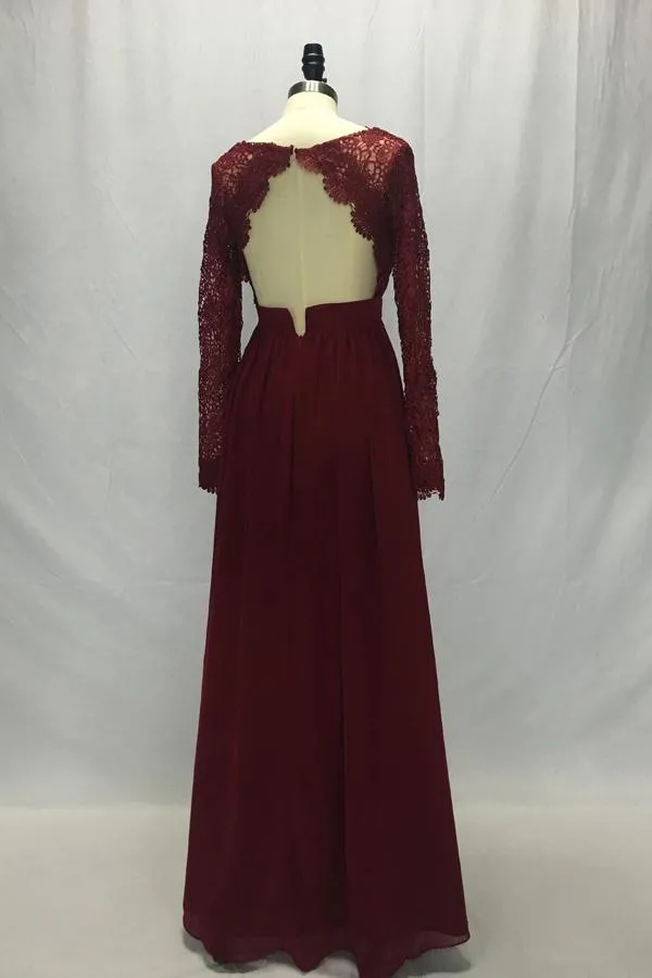 Burgundy Fashion V neck Long Sleeves Bridesmaid Dresses, Wedding Party Dress, MB111