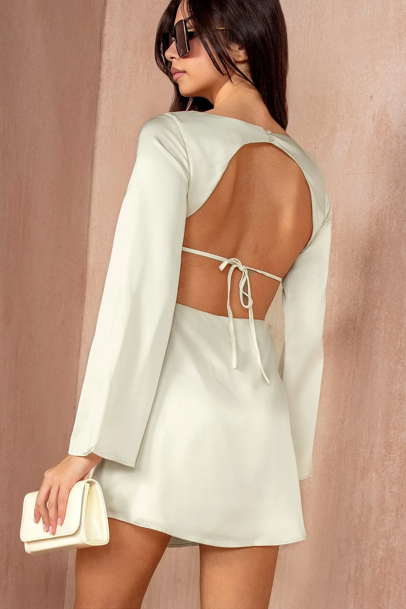 Cara Champagne Satin Backless Dress