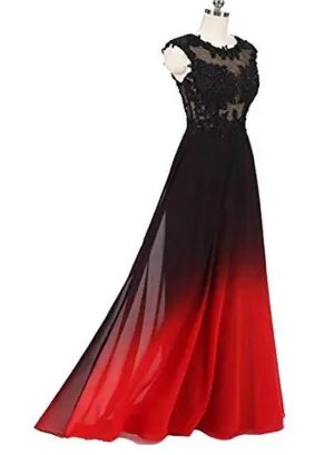 Charming Dark Red and Black Chiffon Long Party Dress, A-line Prom Dress