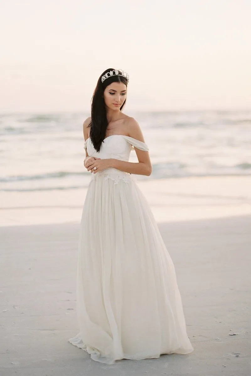 Chiffon Beach Wedding Dress with Lace Bodice
