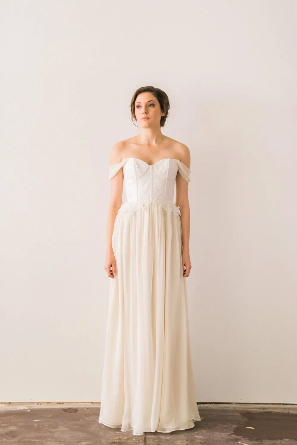 Chiffon Beach Wedding Dress with Lace Bodice