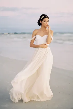 Chiffon Beach Wedding Dress with Lace Bodice