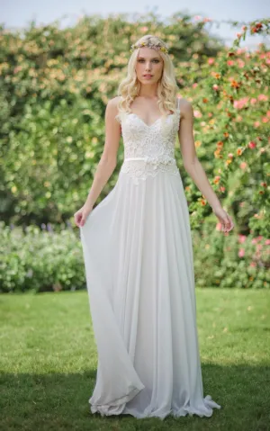 Chiffon Lace Weddig Dress With Beading Flower Lace-Up Back-711964