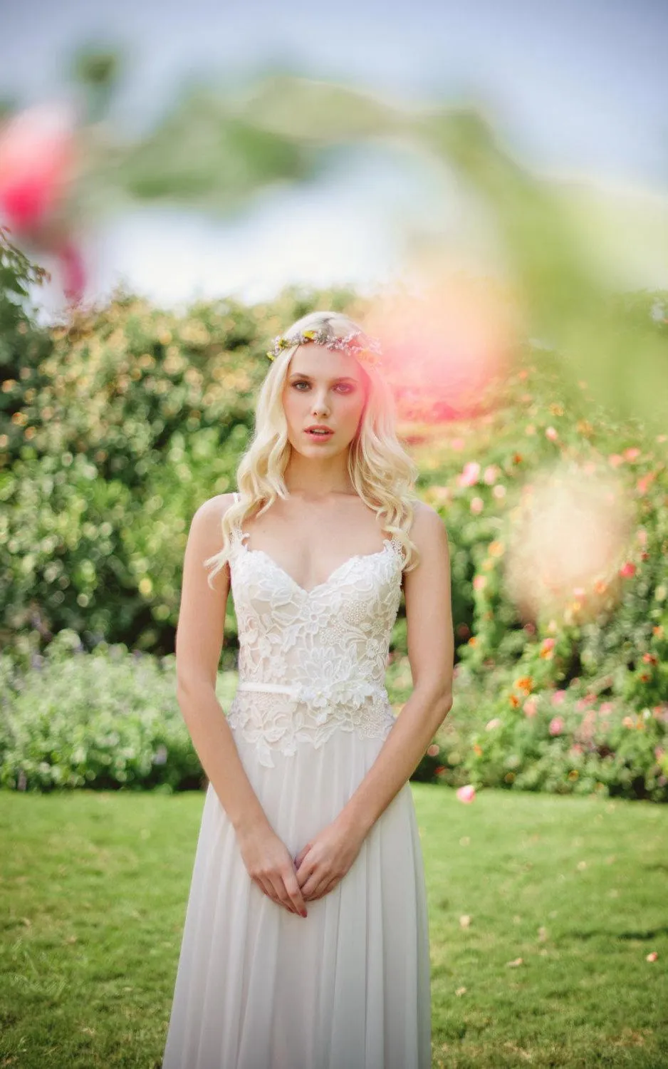Chiffon Lace Weddig Dress With Beading Flower Lace-Up Back-711964