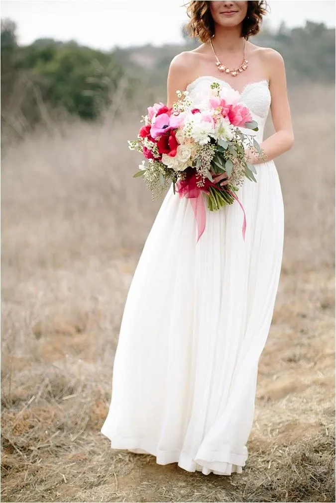 Chiffon Rustic Wedding Dresses with Lace Sweetheart Bodice