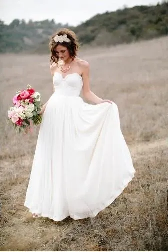 Chiffon Rustic Wedding Dresses with Lace Sweetheart Bodice