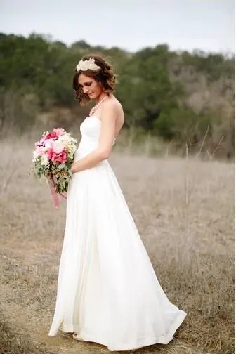 Chiffon Rustic Wedding Dresses with Lace Sweetheart Bodice