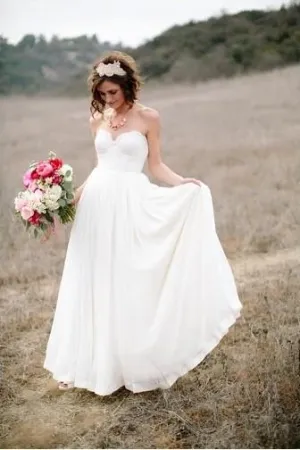 Chiffon Rustic Wedding Dresses with Lace Sweetheart Bodice