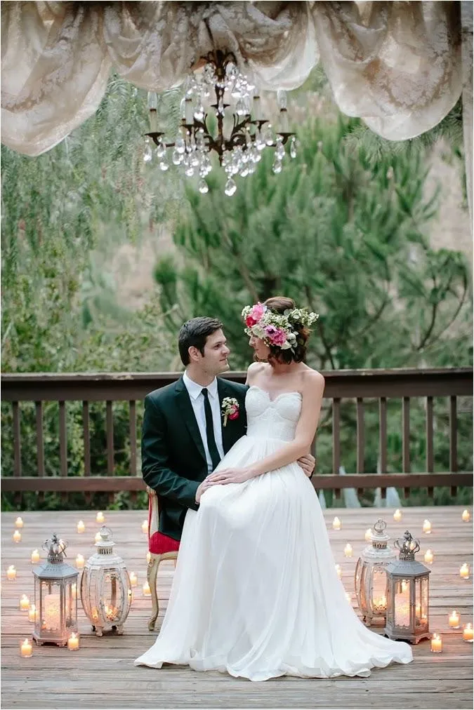 Chiffon Rustic Wedding Dresses with Lace Sweetheart Bodice
