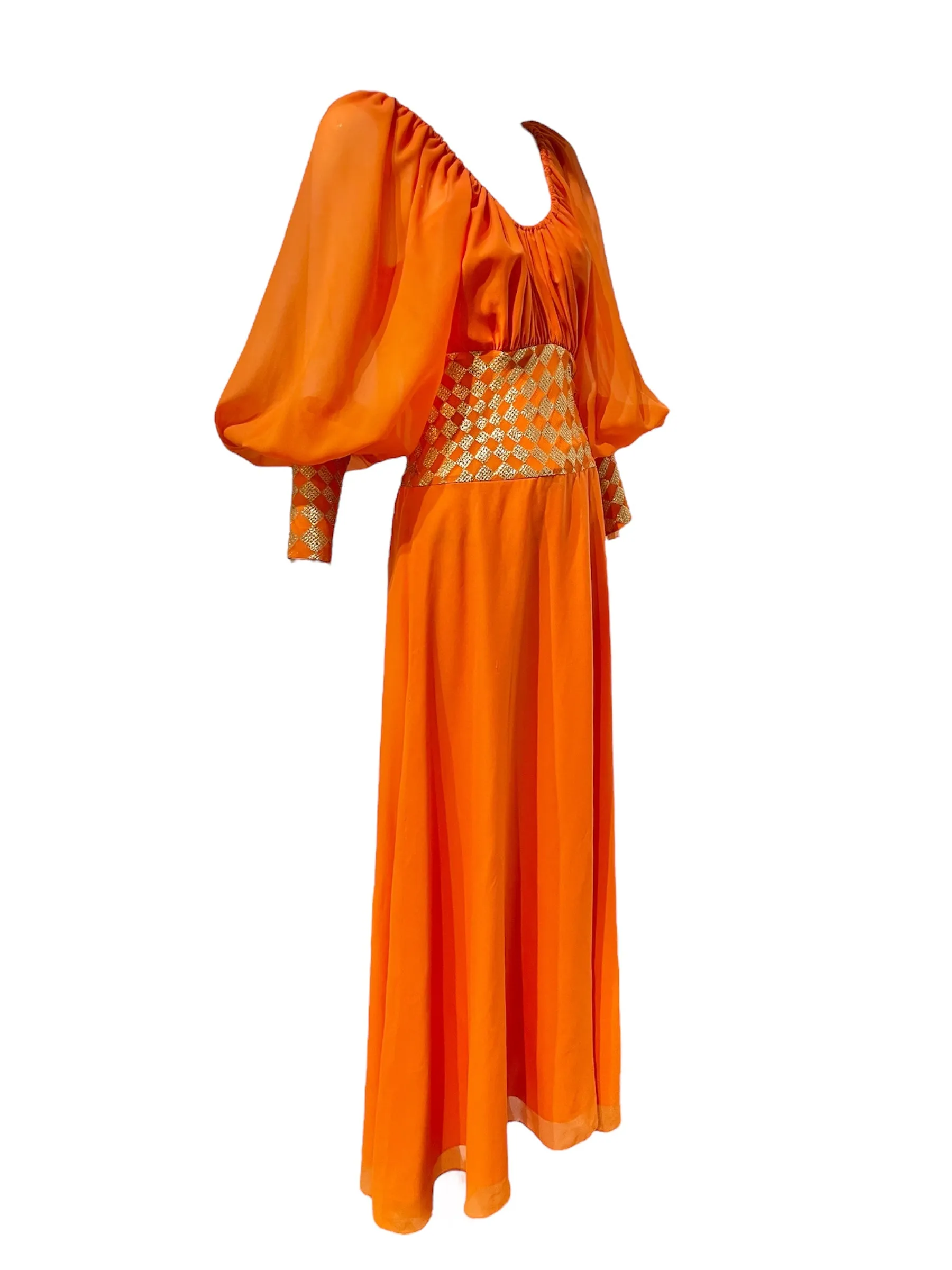 Christian Dior Boutique S/S 1968 Byzantine Orange and Gold Lamé Bohemian Gown