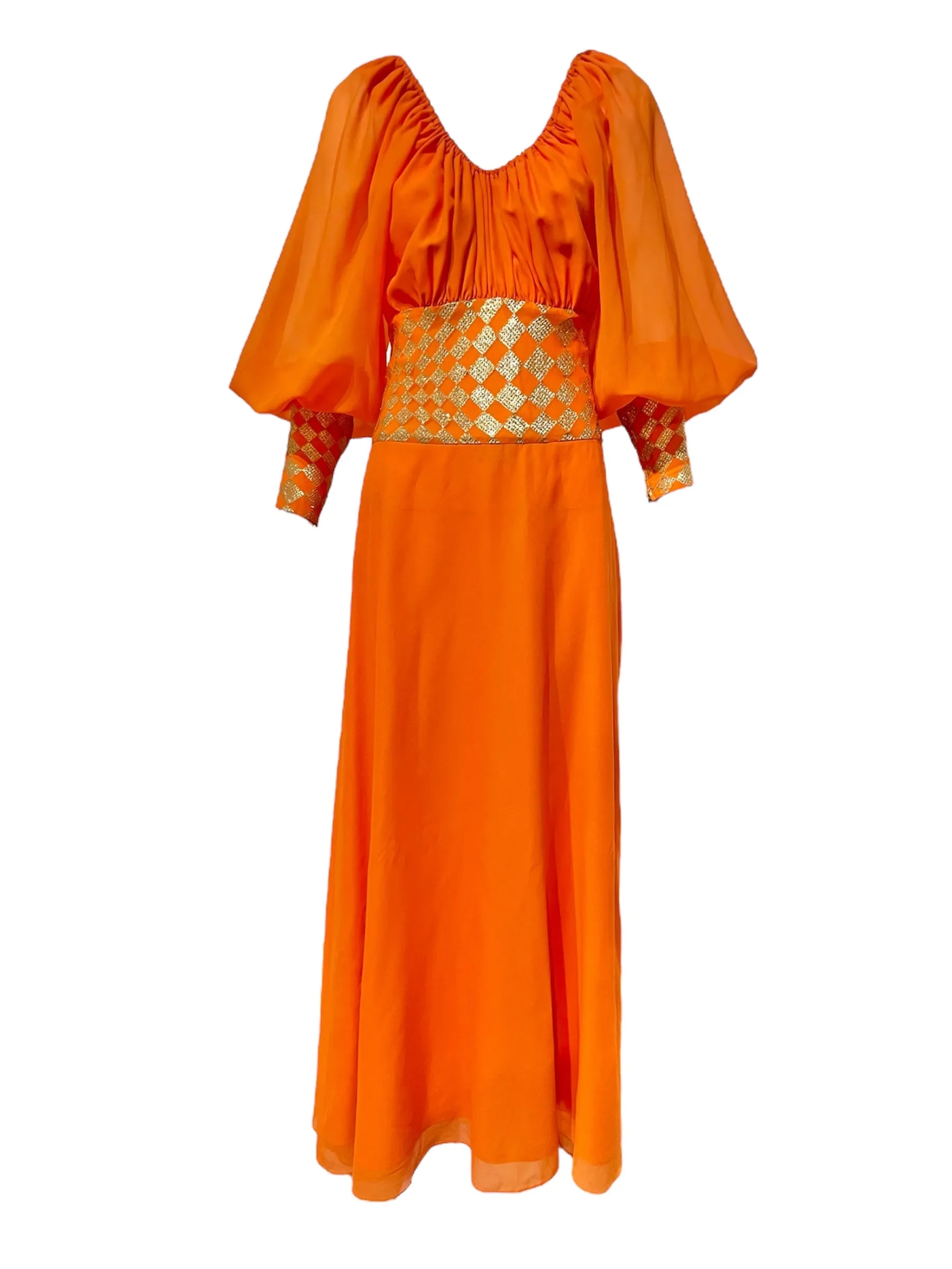 Christian Dior Boutique S/S 1968 Byzantine Orange and Gold Lamé Bohemian Gown