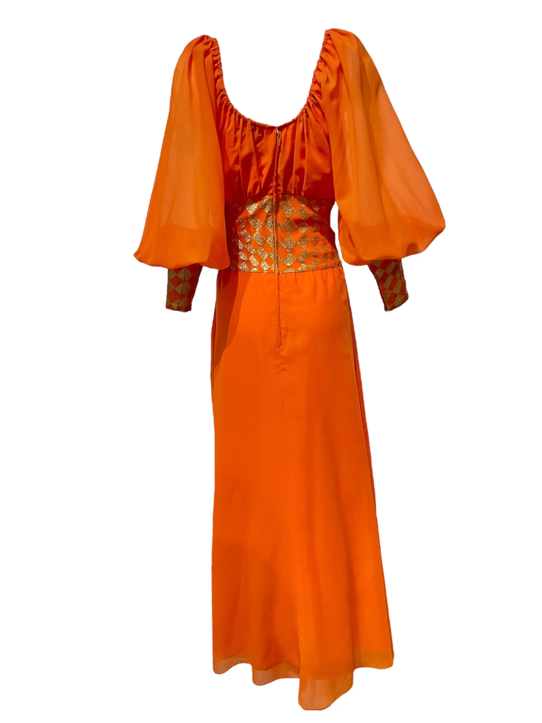 Christian Dior Boutique S/S 1968 Byzantine Orange and Gold Lamé Bohemian Gown