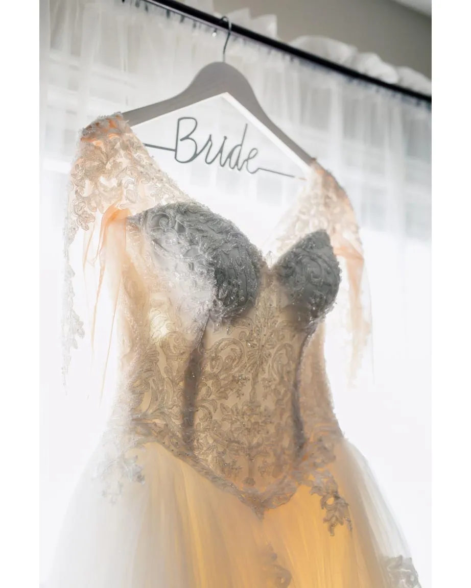 Classic Lace Wedding Dresses with Long Sleeve Sexy V-Neck 2021 Tulle Bridal Gowns Appliques