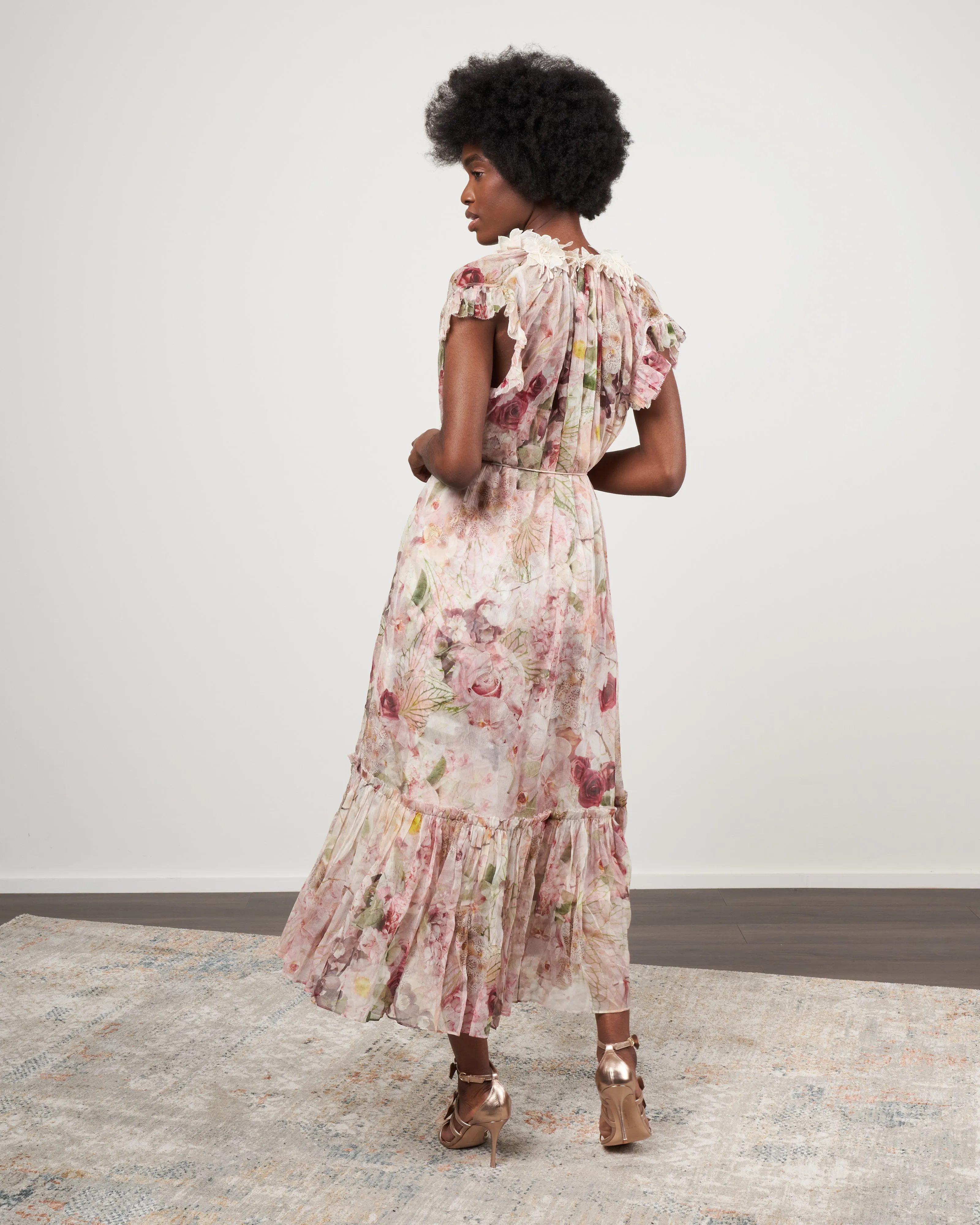 dancer flutter dress - alabaster garden floral