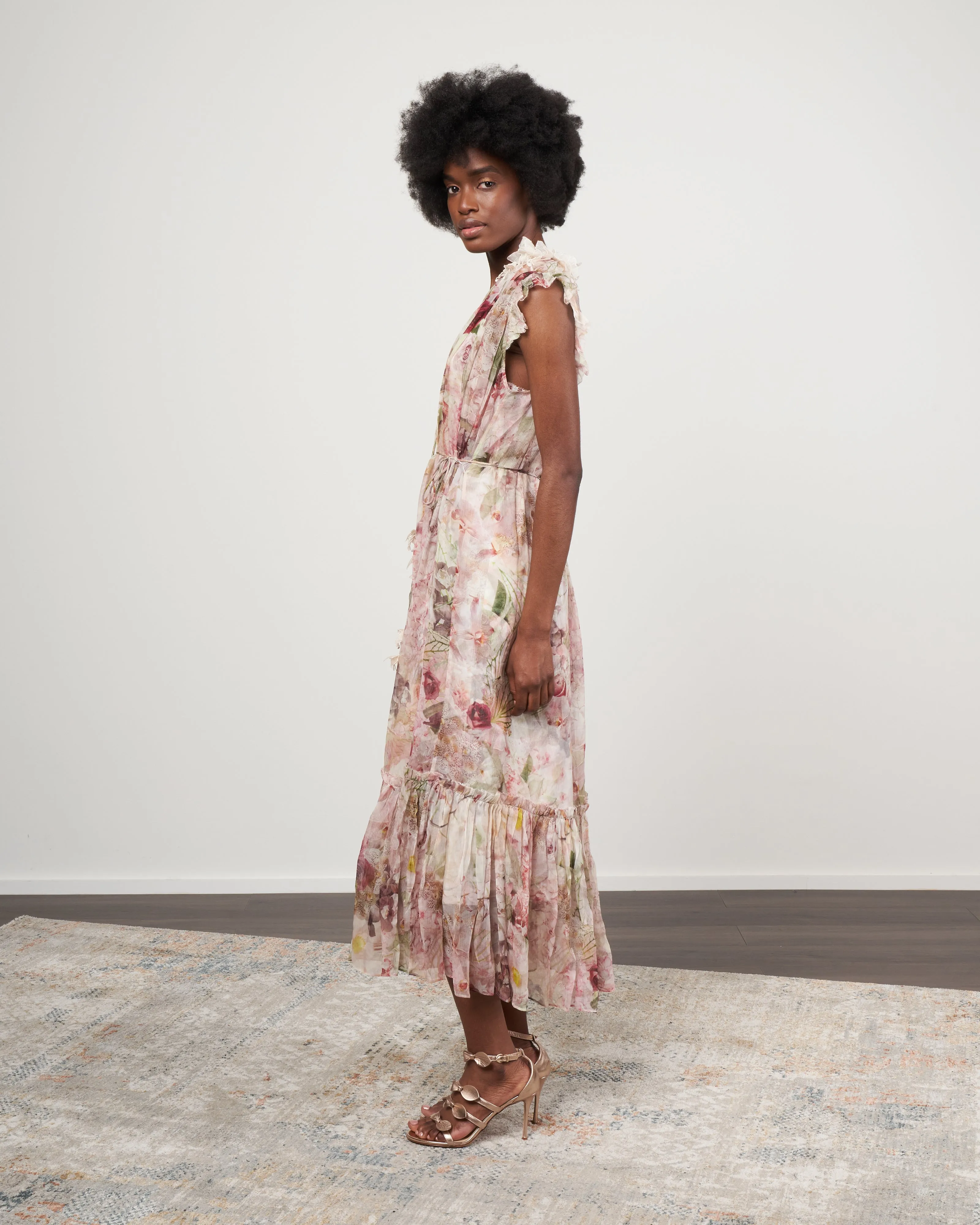 dancer flutter dress - alabaster garden floral