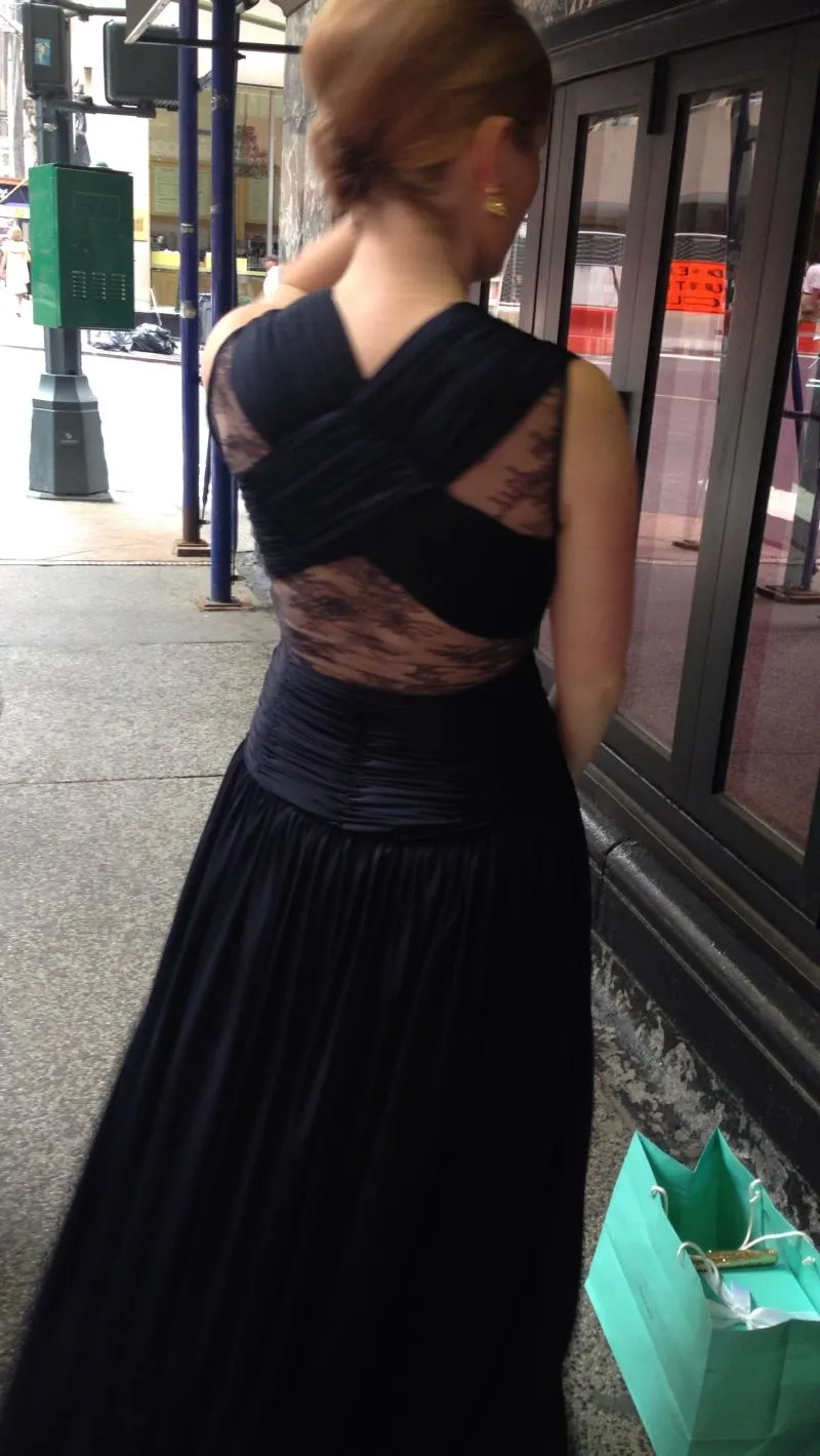 Dark Navy Chiffon Prom Dress with Round Neckline