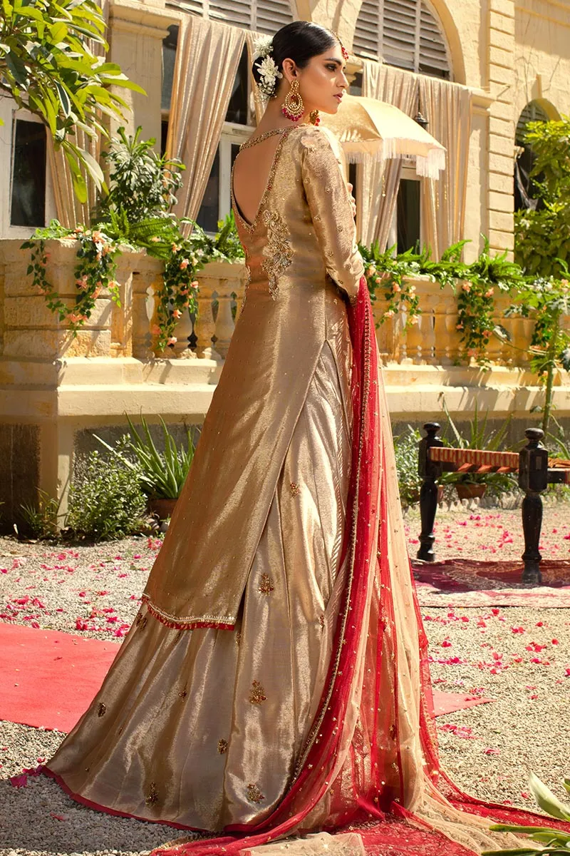 Designer Golden Lehenga with Maroon Dupatta #BN1260