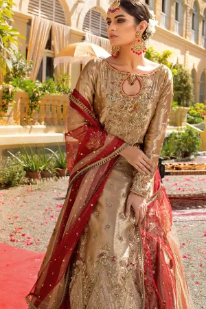 Designer Golden Lehenga with Maroon Dupatta #BN1260