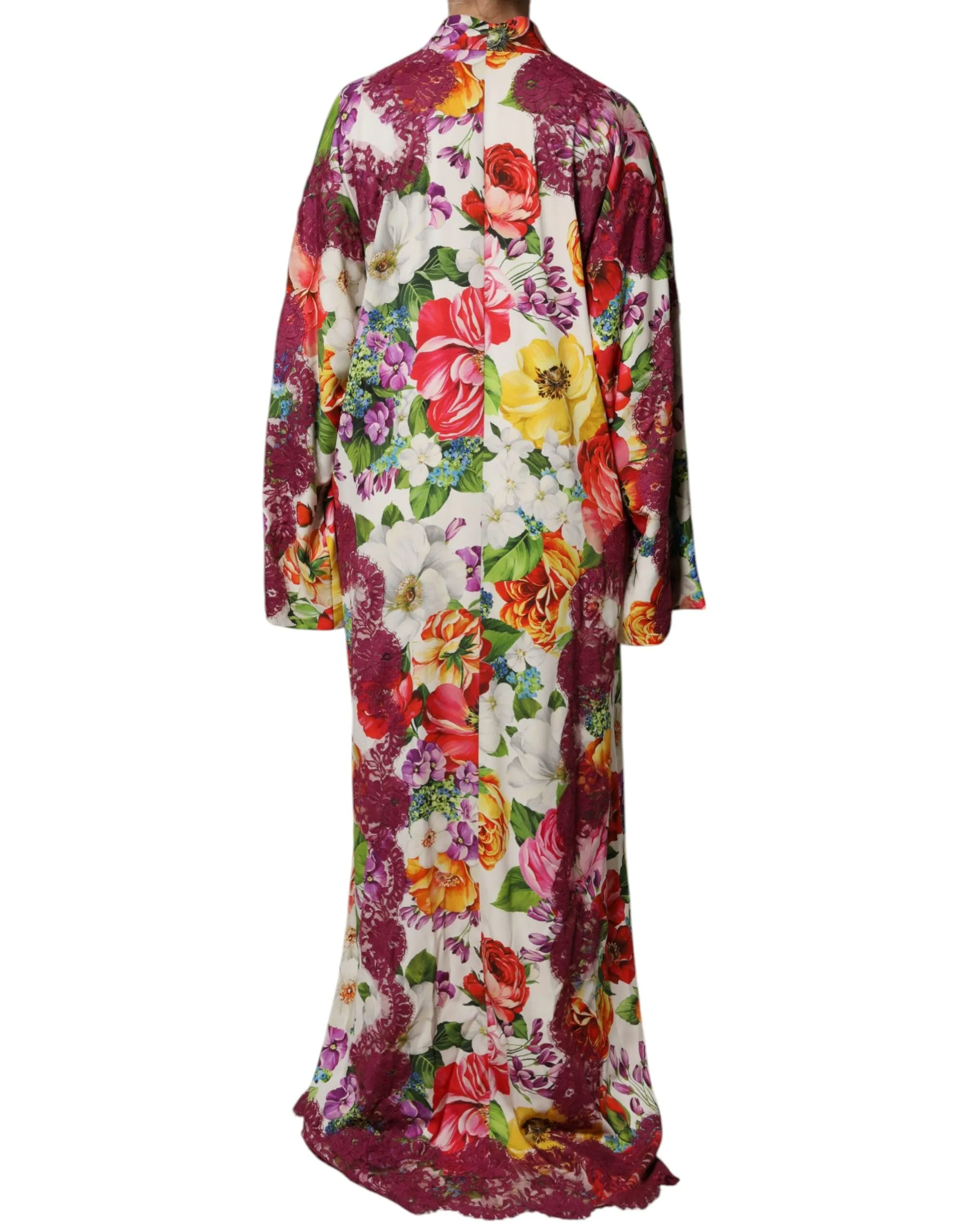 Dolce&Gabbana Women Multicolor Dress Silk Floral Print Maxi Kaftan Gown IT 38 XS