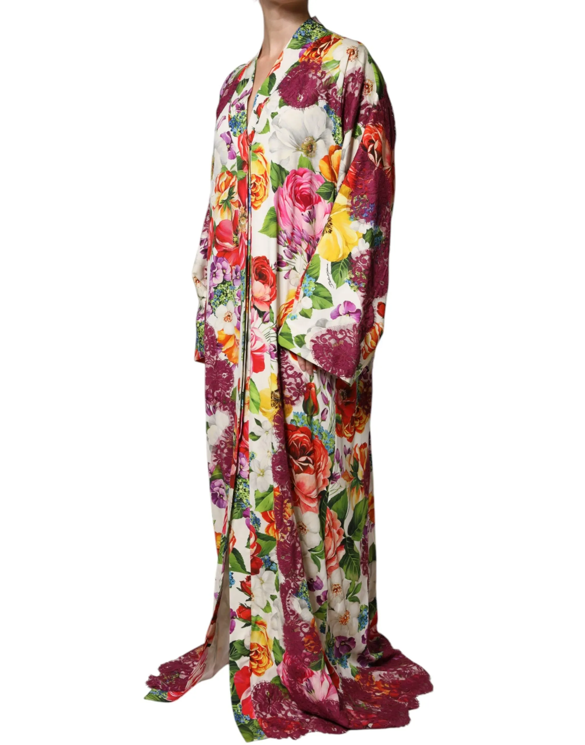 Dolce&Gabbana Women Multicolor Dress Silk Floral Print Maxi Kaftan Gown IT 38 XS