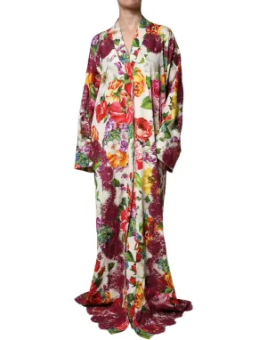 Dolce&Gabbana Women Multicolor Dress Silk Floral Print Maxi Kaftan Gown IT 38 XS