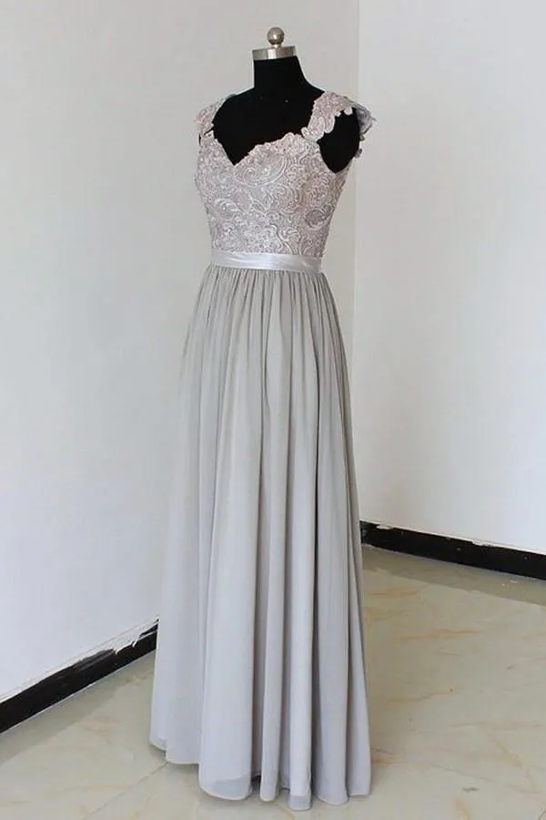 Elegant Floor Length Chiffon Silver Bridesmaid Dresses With Appliques TY0009