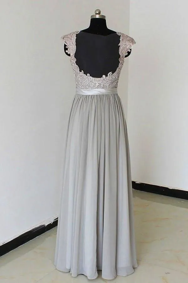 Elegant Floor Length Chiffon Silver Bridesmaid Dresses With Appliques TY0009