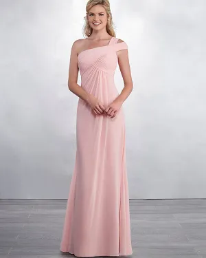 Elegant One Shoulder Pink Chiffon Bridesmaid Dresses Ruffles Long Party Gowns New