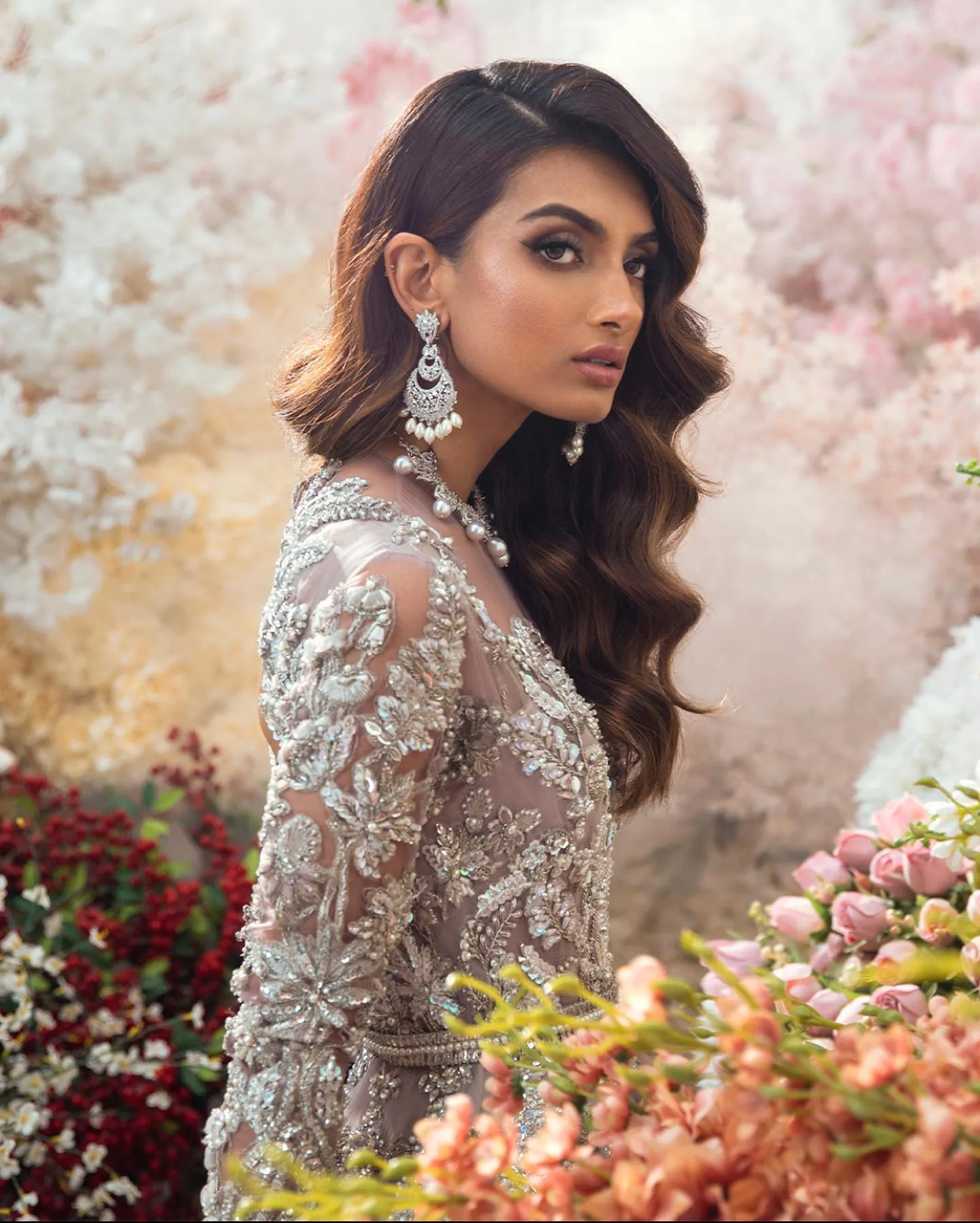 Embellished Lilac Lehenga Gown for Indian Bridal Wear