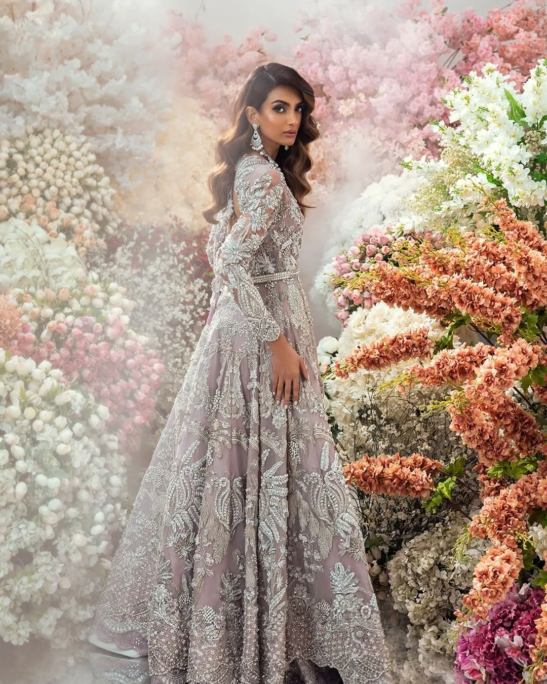 Embellished Lilac Lehenga Gown for Indian Bridal Wear