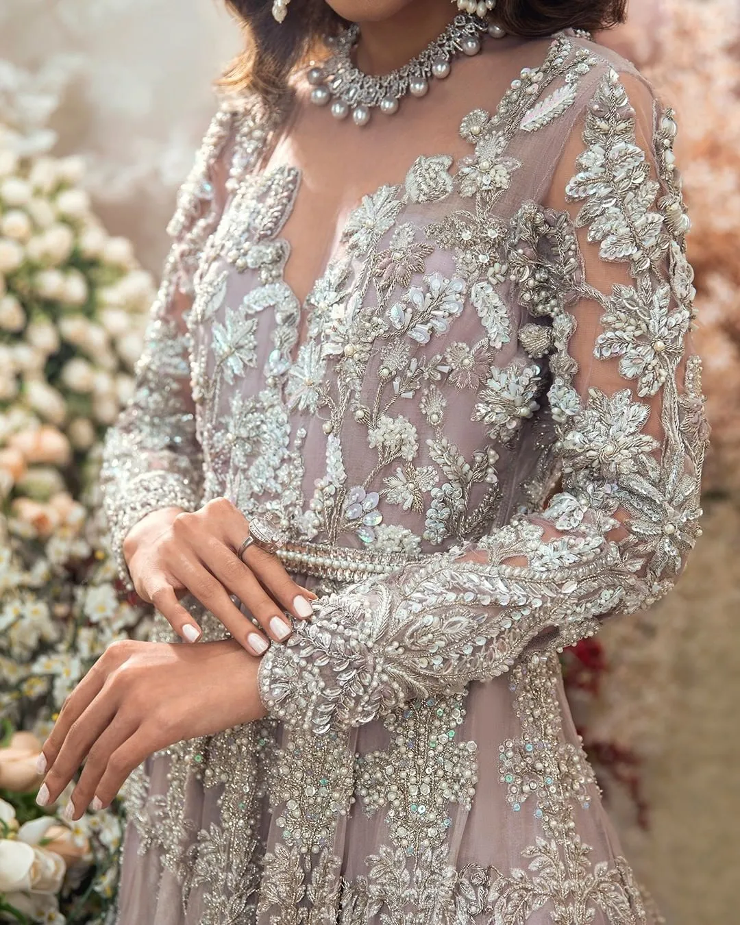 Embellished Lilac Lehenga Gown for Indian Bridal Wear