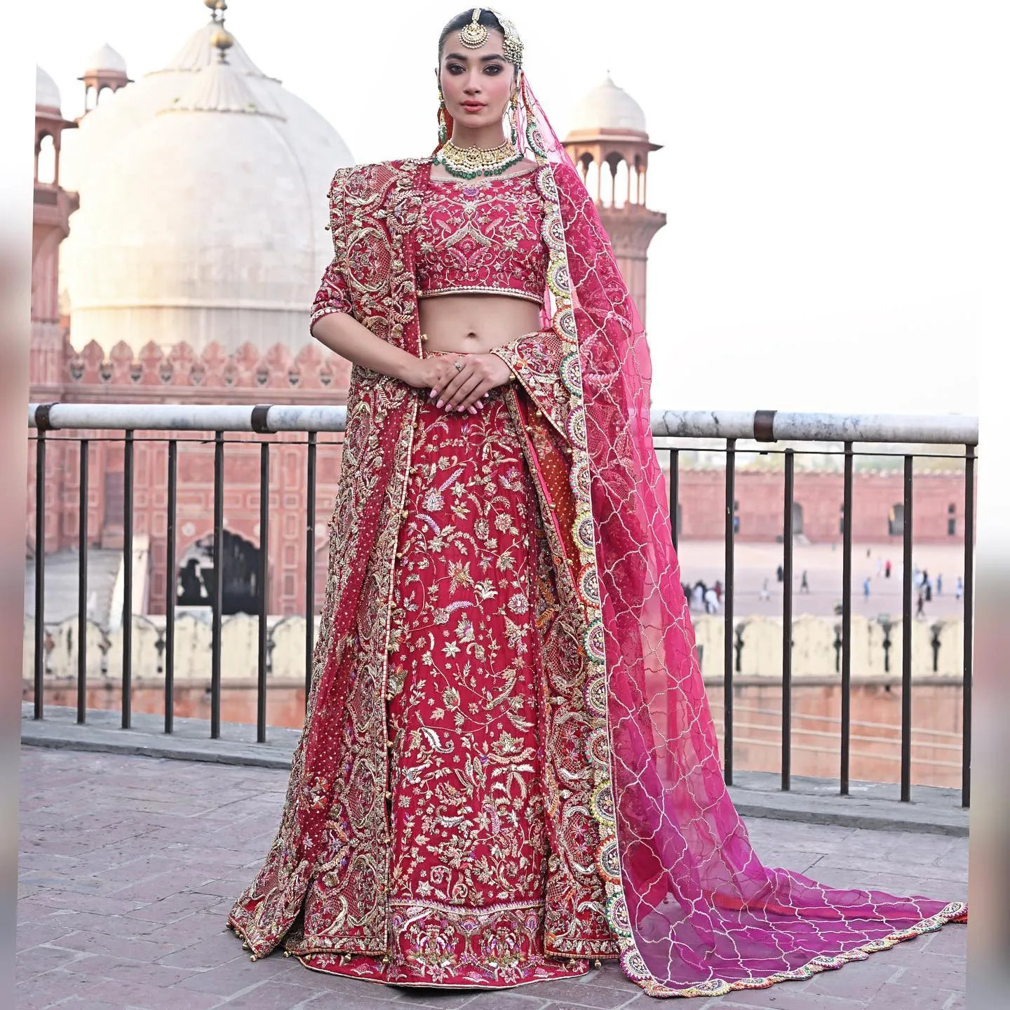 Embellished Pakistani Bridal Lehenga Choli and Dupatta