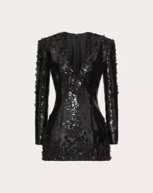 Embroidered Crepe Couture Short Dress
