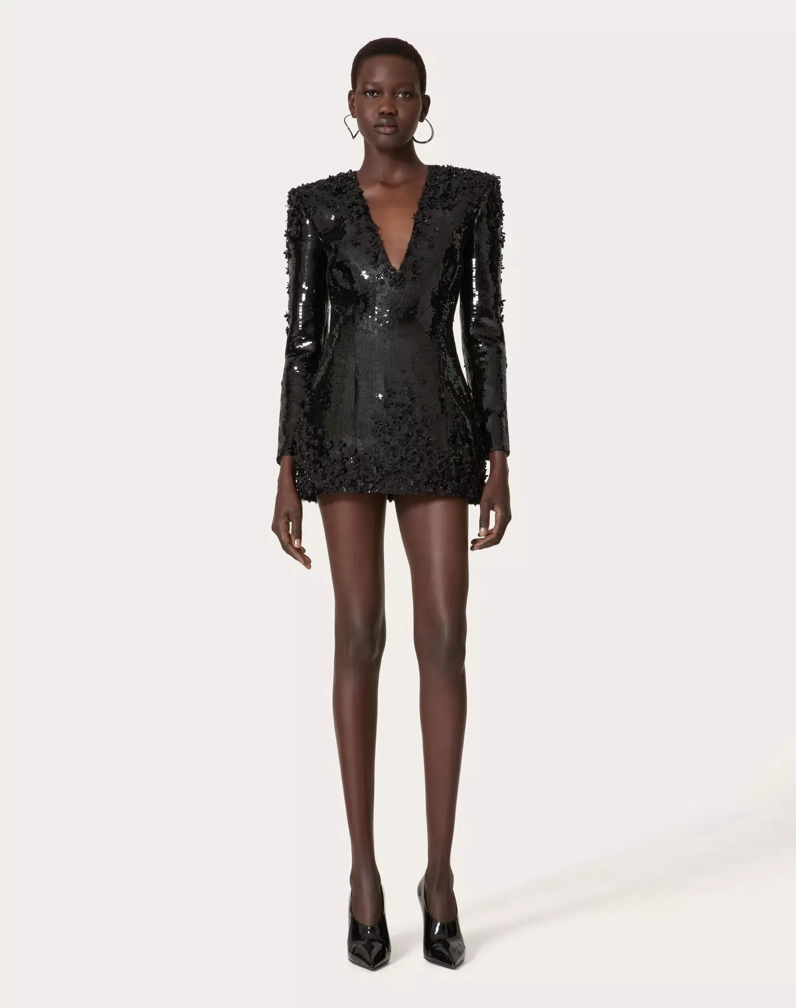 Embroidered Crepe Couture Short Dress